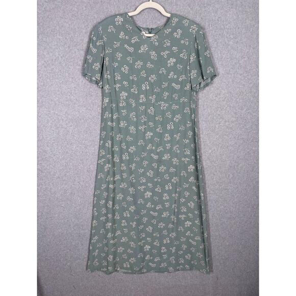 Talbots Dresses & Skirts - VTG 90s Talbots Dress 12 Shoulder Pads Feminine Modest Cottage Prairie Sage